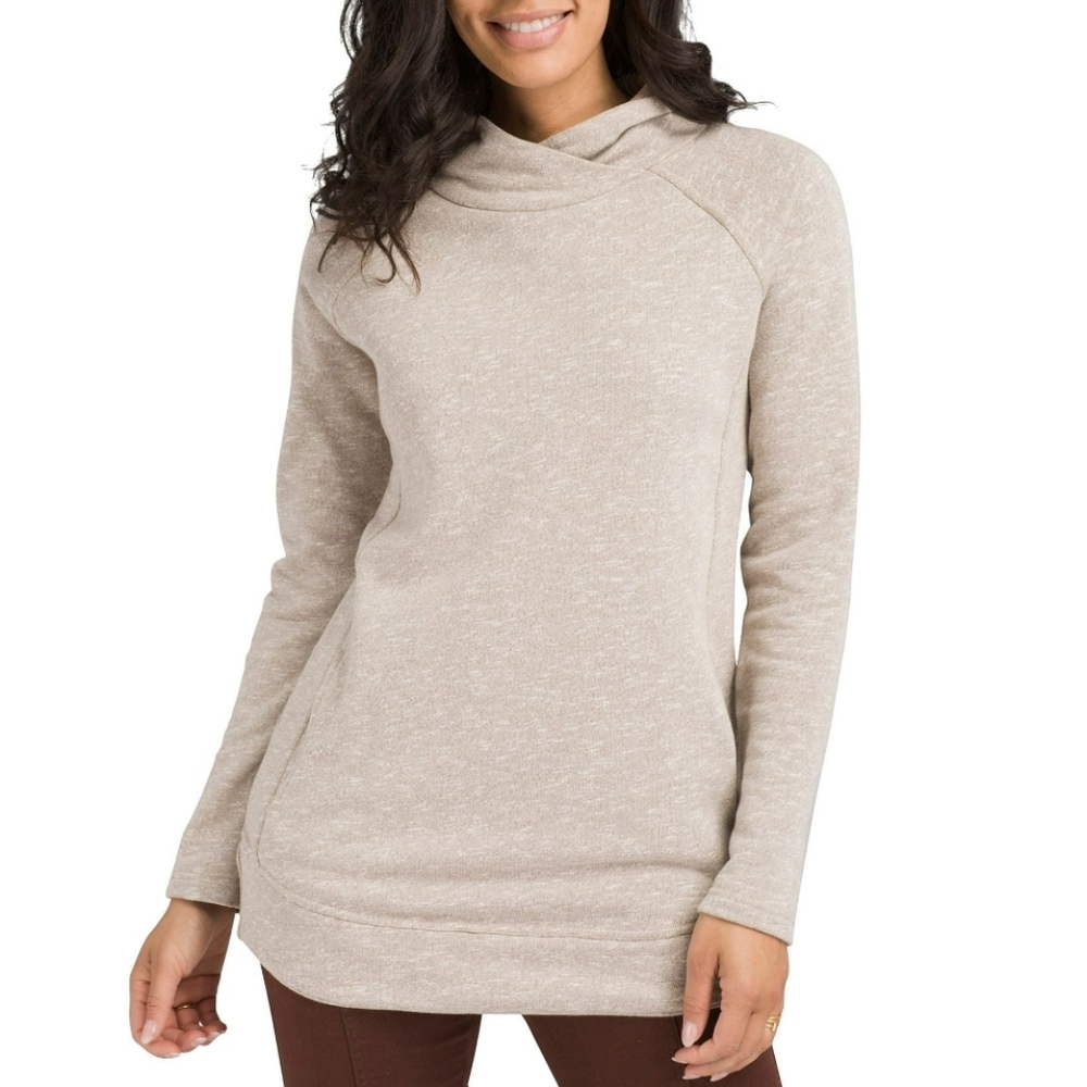 prAna Womens Organic Cotton CowlNeck Pullover Heathered Oatmeal Top | XS